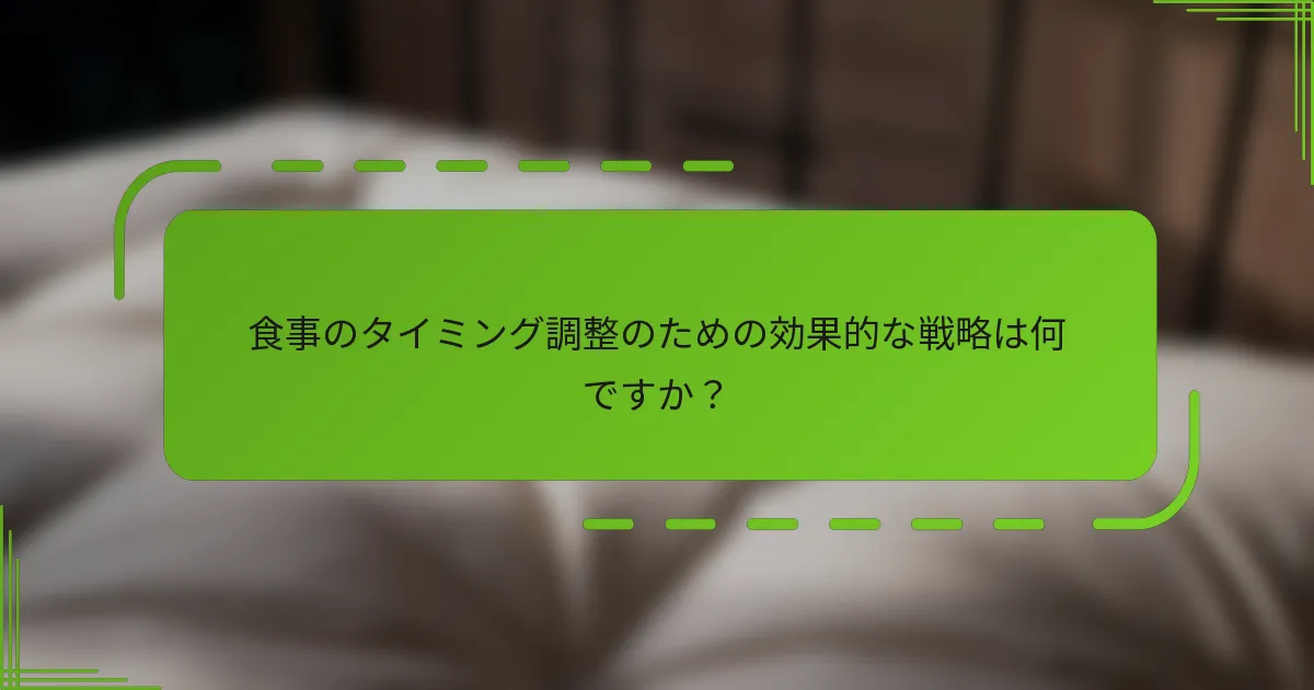 食事のタイミング調整のための効果的な戦略は何ですか？